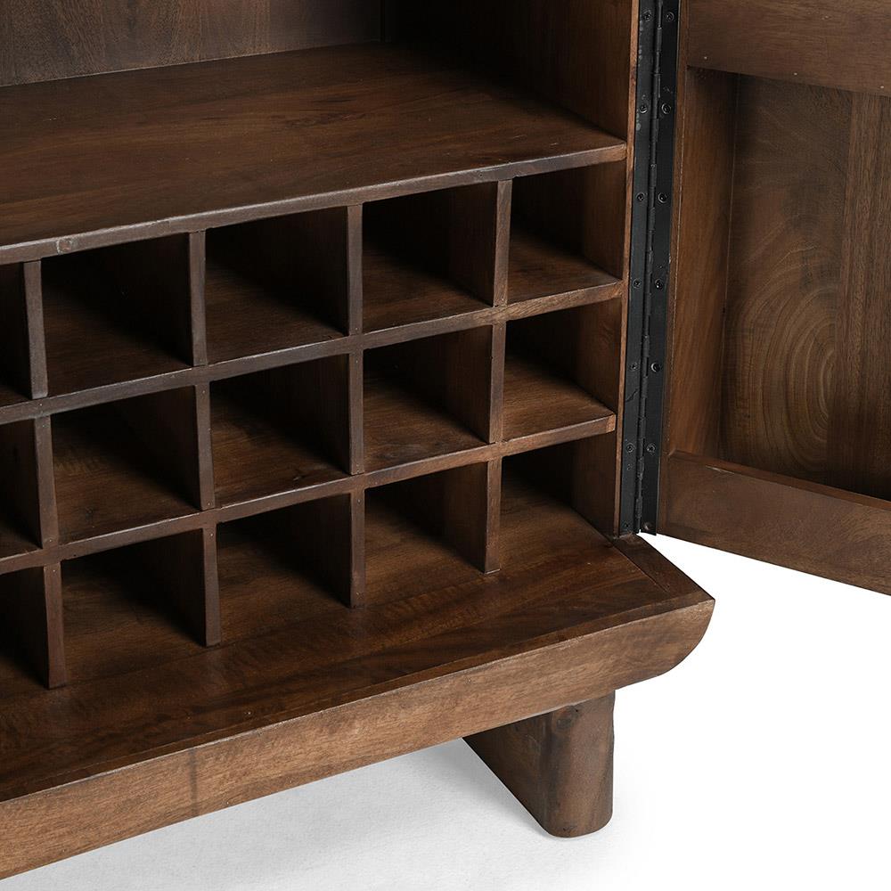 Sherwood Mid Century Modern Brown Mango Wood 2 Patterned Door Bar Cabinet|