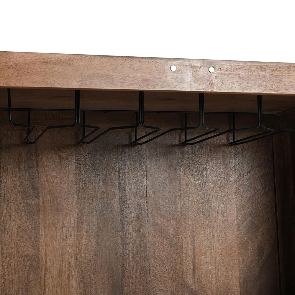 Sherwood Mid Century Modern Brown Mango Wood 2 Patterned Door Bar Cabinet|