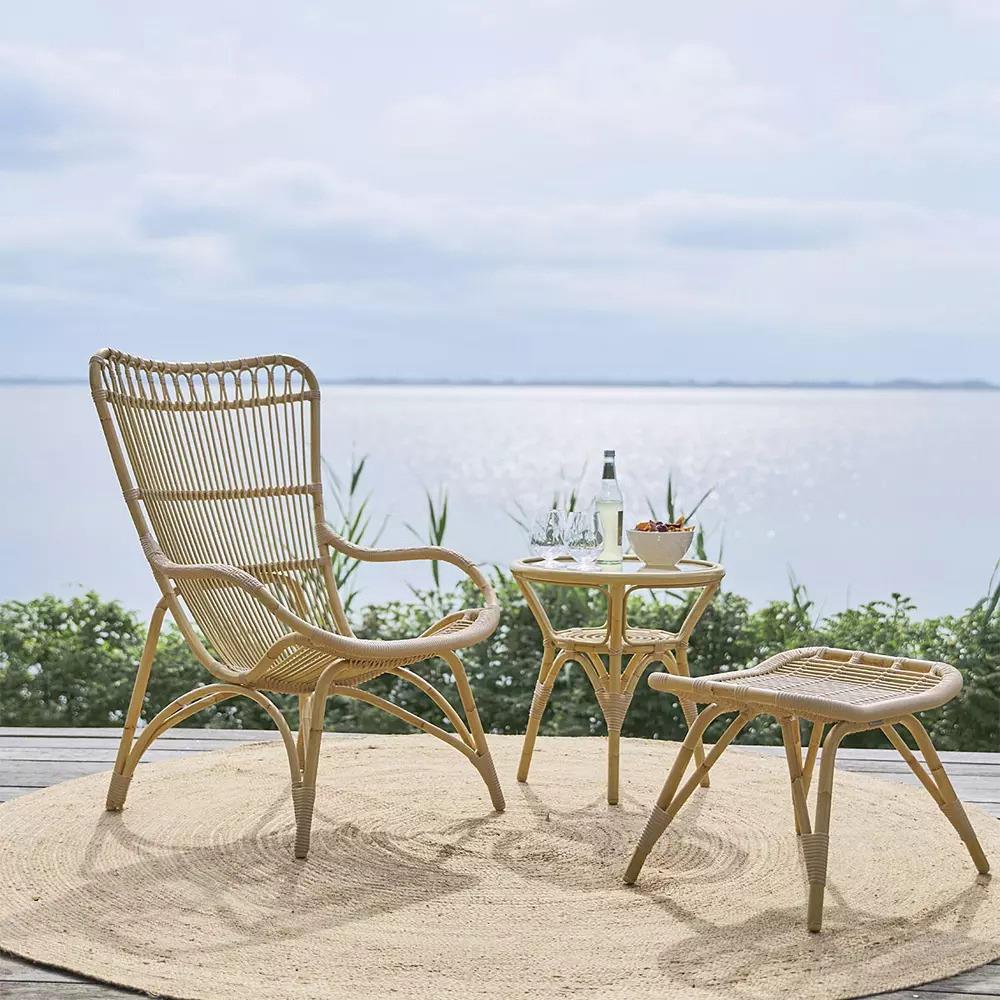 Alexis Coastal Beach Natural Brown Woven Rattan Frame Arm Chair