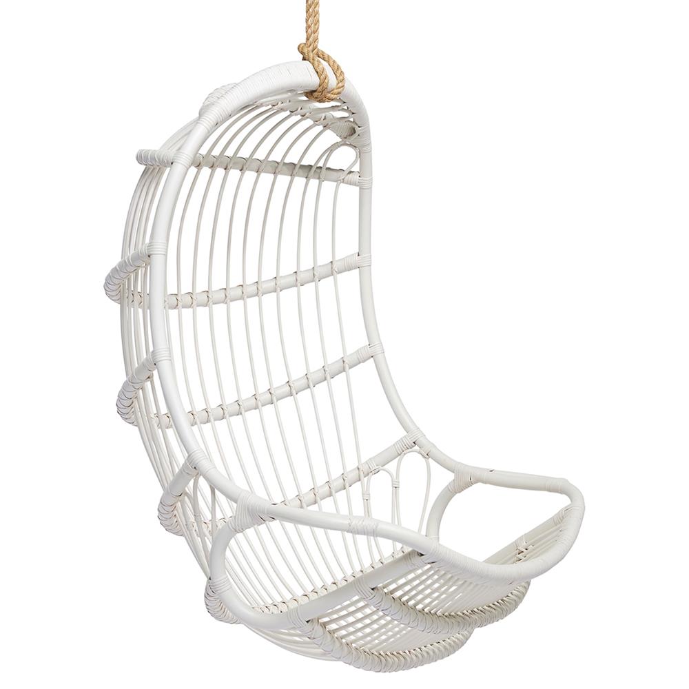 Sigma Coastal Beach White Woven Rattan Hanging Occasional Hanging Swing Chair|