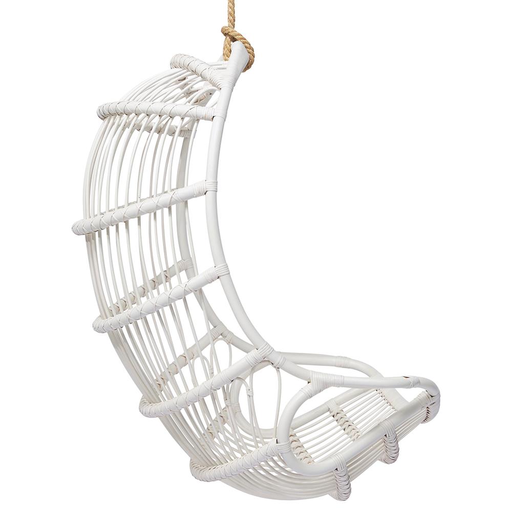 Sigma Coastal Beach White Woven Rattan Hanging Occasional Hanging Swing Chair|