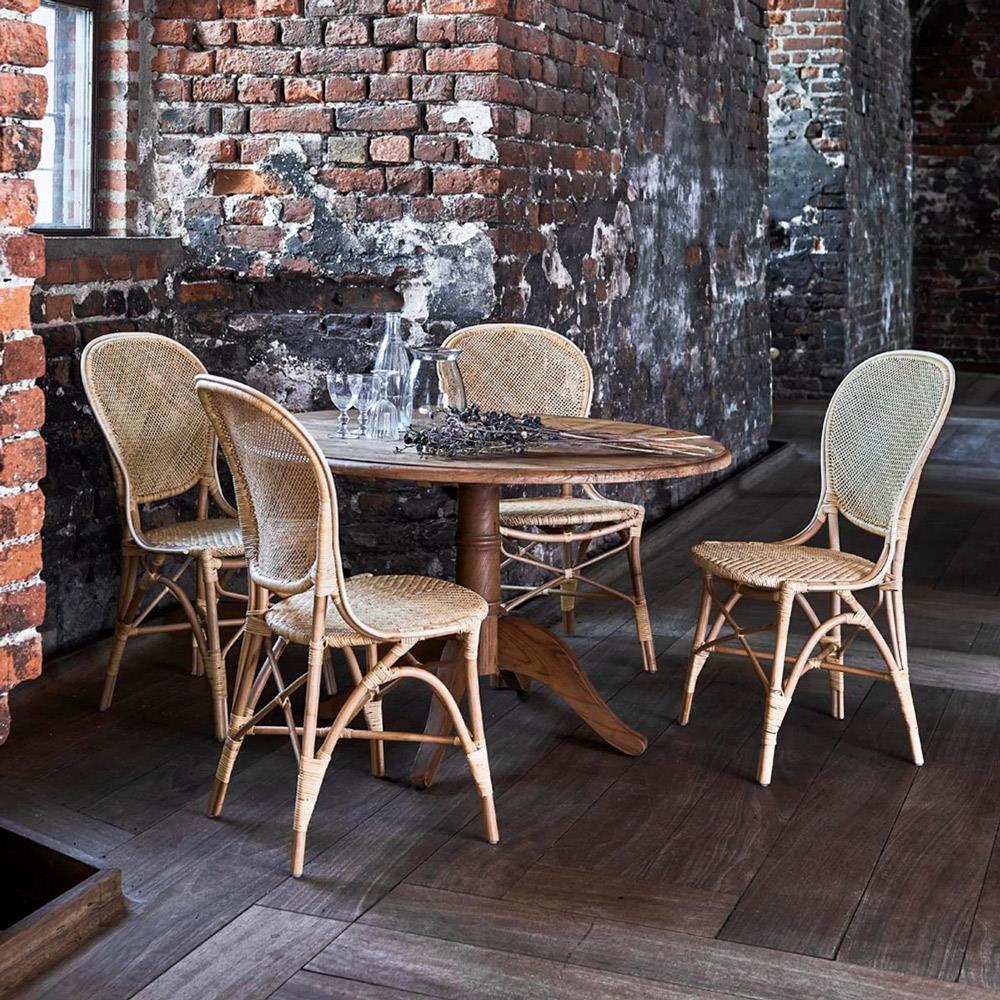 Lydia French Country Natural Brown Woven Rattan Dining Side Chair|