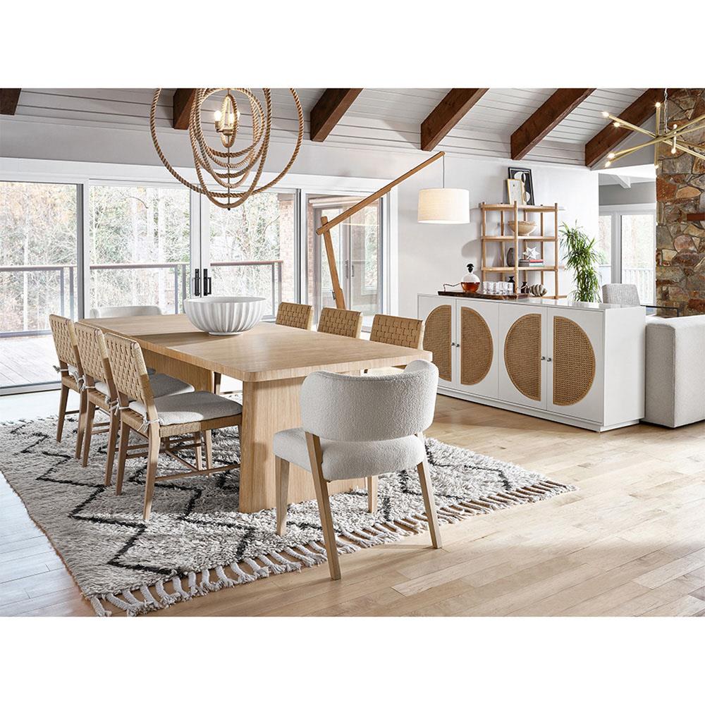 Noelle Modern Classic Brown Woven Cane White Wood Frame 4 Door Sideboard|