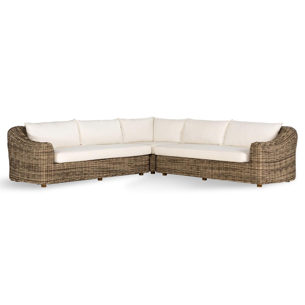 Celina Coastal White Performance Natural Teak Wood Outdoor Sectional - 122"|