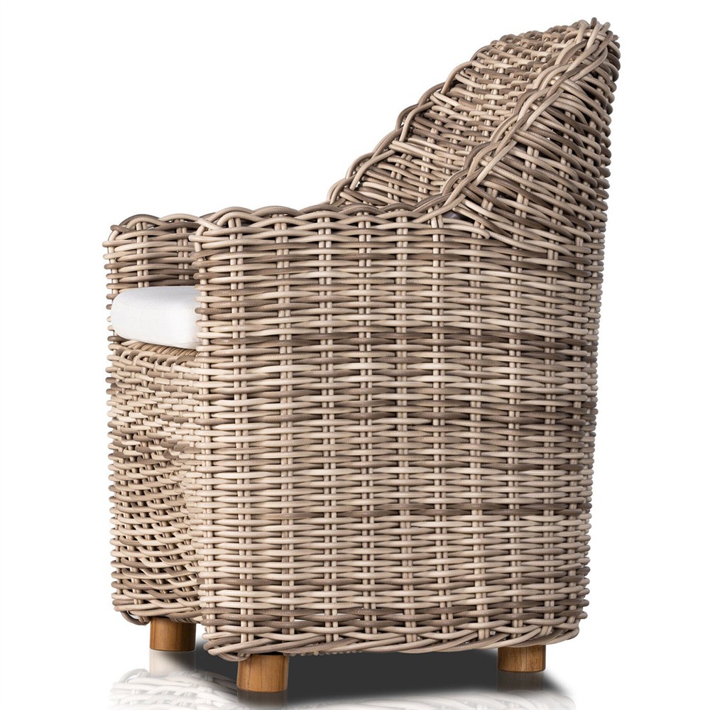 Celina Coastal White Performance Natural Teak Wood Outdoor Dining Arm Chair|