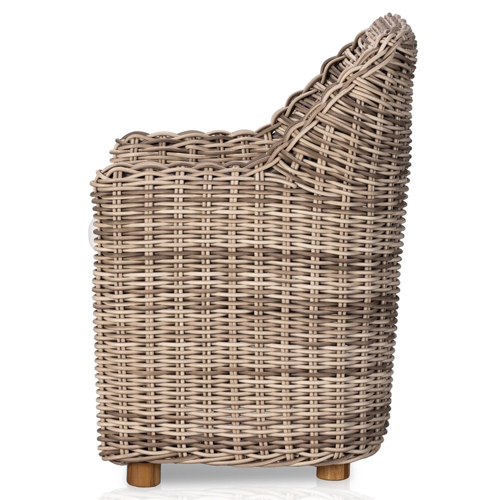 Celina Coastal White Performance Natural Teak Wood Outdoor Dining Arm Chair|