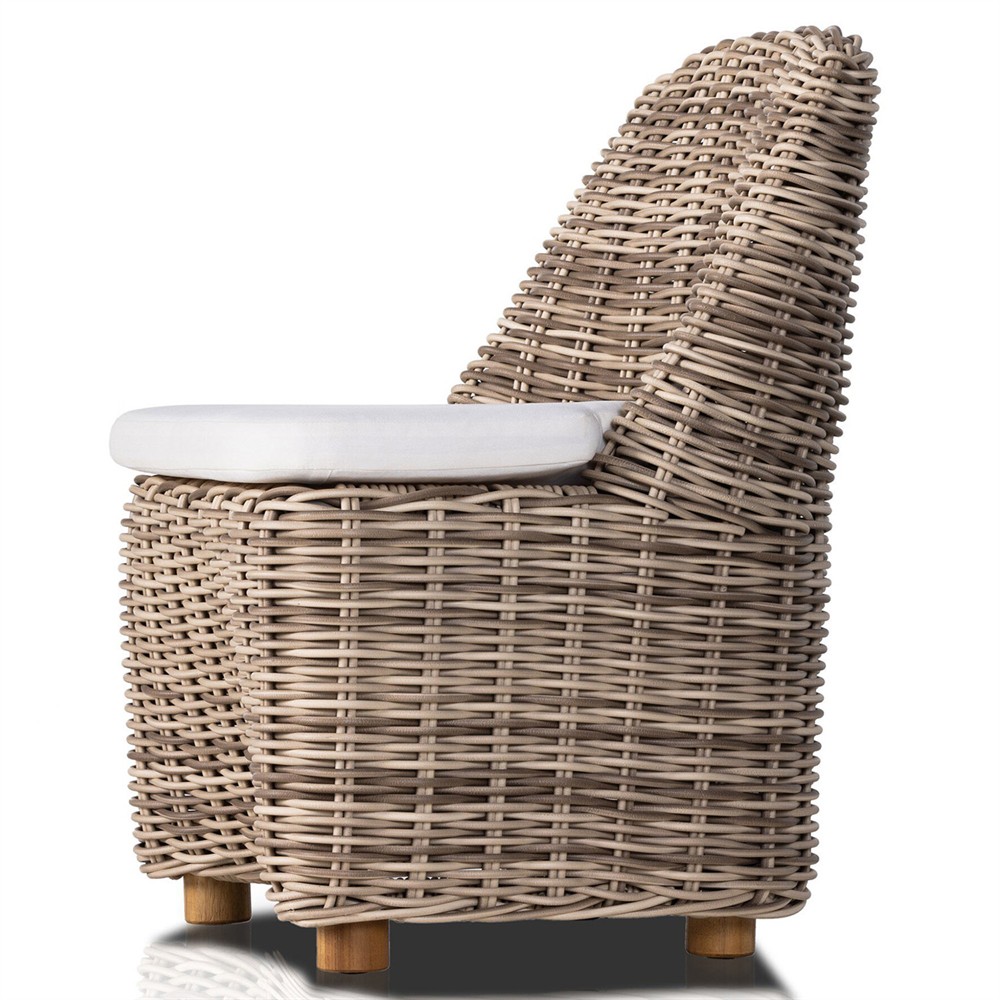 Celina Coastal White Performance Natural Teak Wood Outdoor Dining Side Chair|