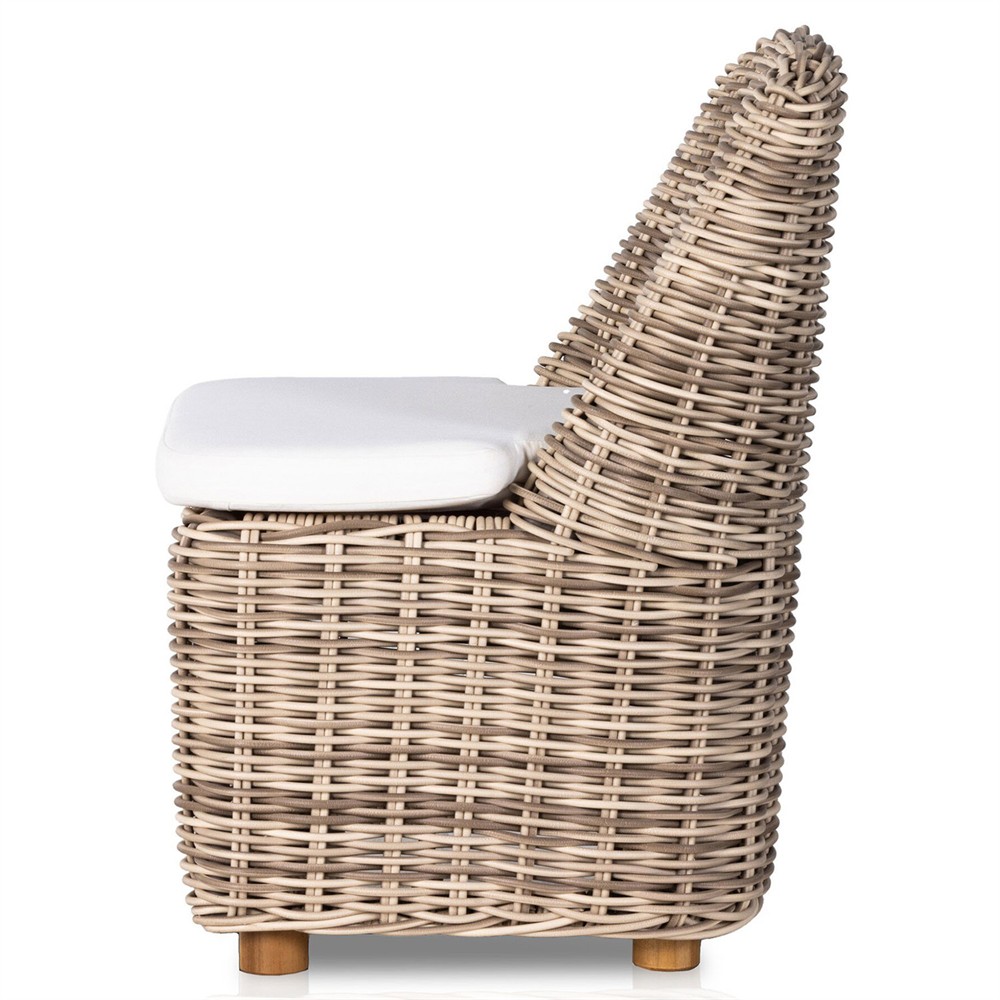 Celina Coastal White Performance Natural Teak Wood Outdoor Dining Side Chair|
