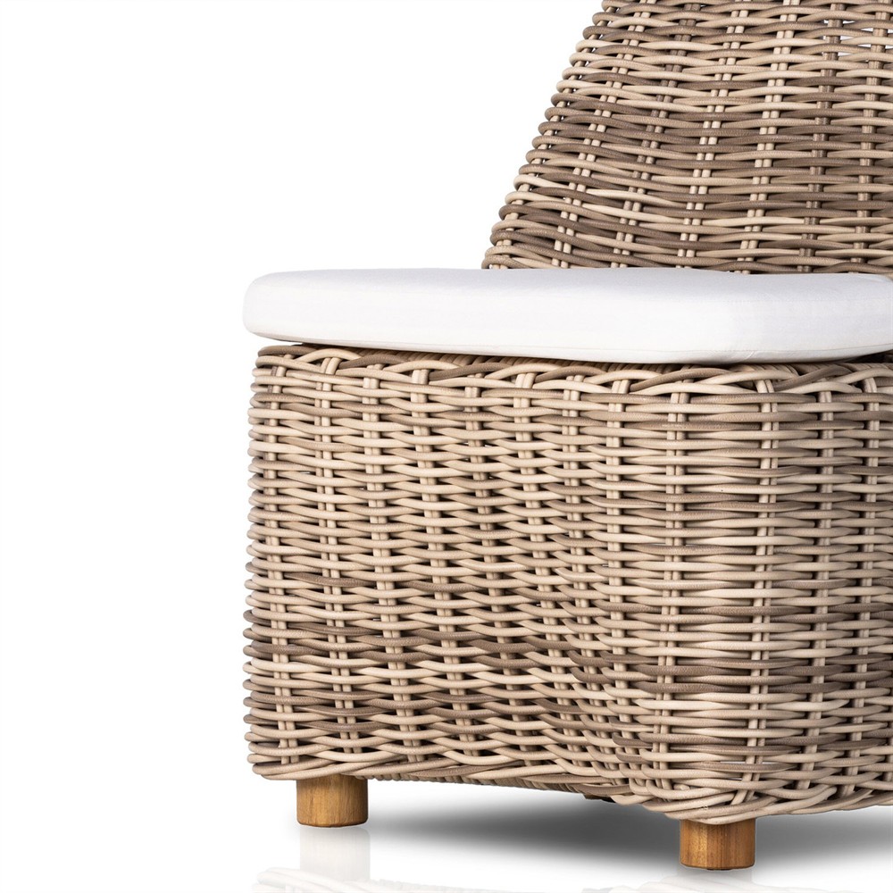 Celina Coastal White Performance Natural Teak Wood Outdoor Dining Side Chair|