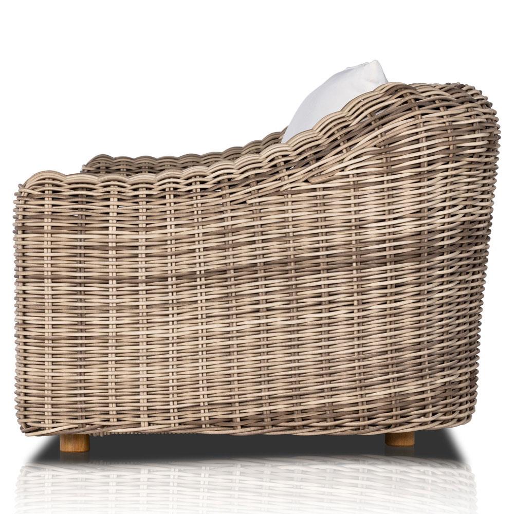 Celina Coastal White Cushion Woven Wicker Natural Teak Wood Outdoor Sofa - 106"|