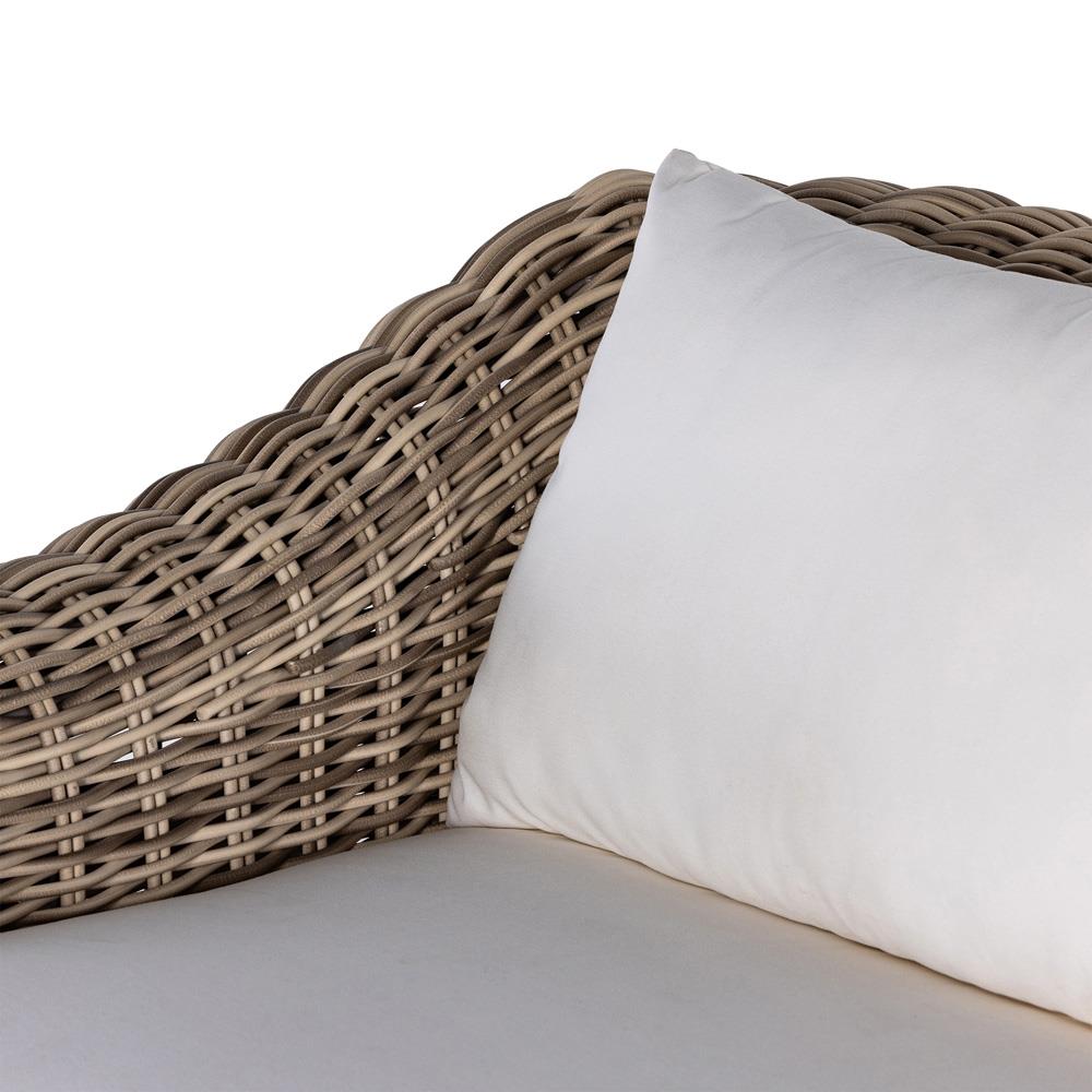 Celina Coastal White Cushion Woven Wicker Natural Teak Wood Outdoor Sofa - 106"|