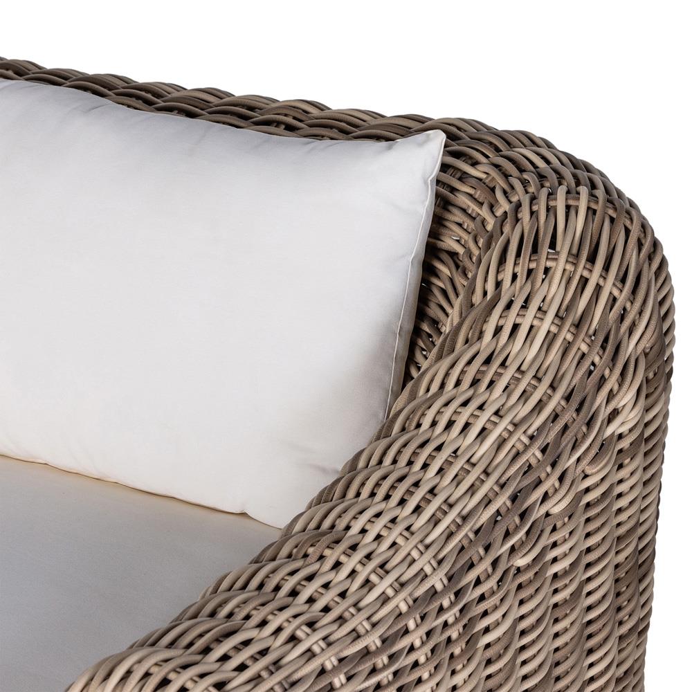 Celina Coastal White Cushion Woven Wicker Natural Teak Wood Outdoor Sofa - 106"|