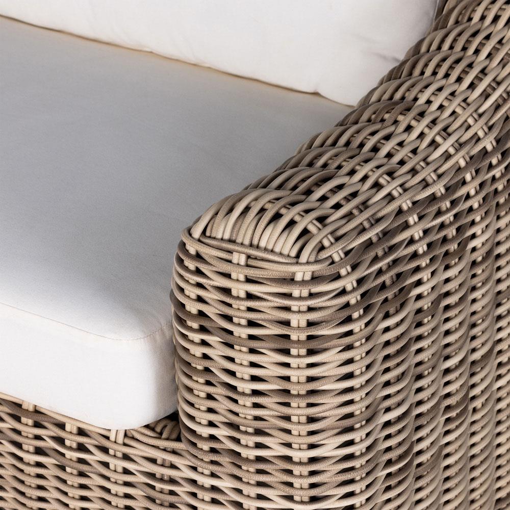 Celina Coastal White Cushion Woven Wicker Natural Teak Wood Outdoor Sofa - 106"|