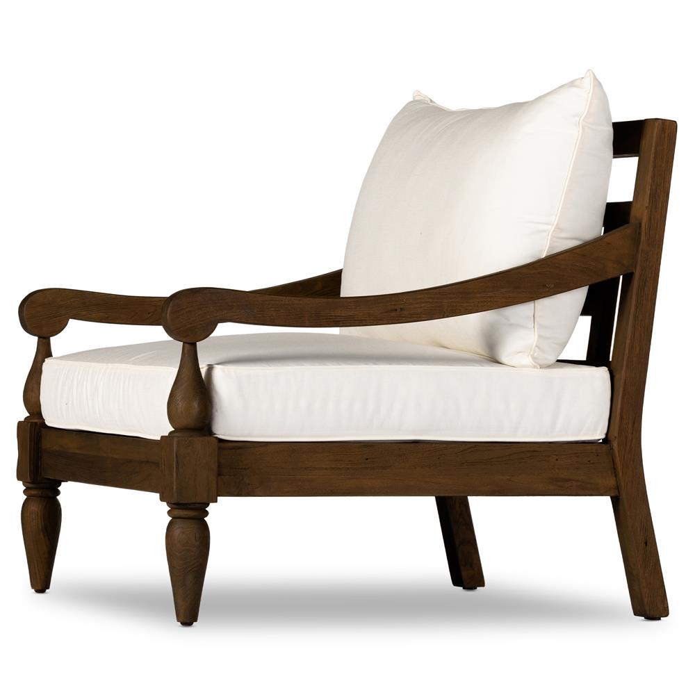 Allan French Country White Cushion Dark Brown Reclaimed Teak Outdoor Arm Chair|