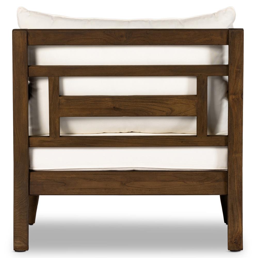 Allan French Country White Cushion Dark Brown Reclaimed Teak Outdoor Arm Chair|