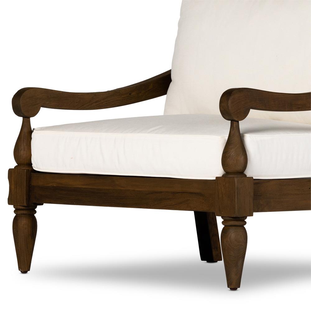 Allan French Country White Cushion Dark Brown Reclaimed Teak Outdoor Arm Chair|