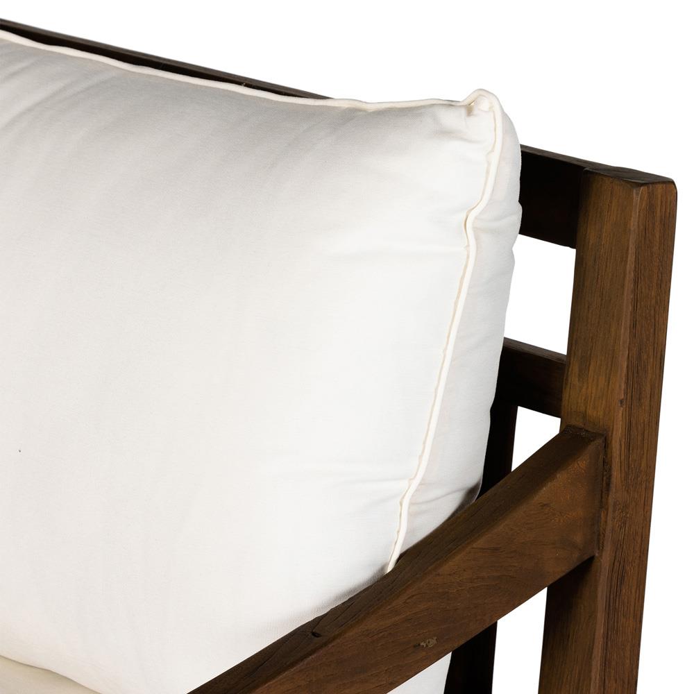 Allan French Country White Cushion Dark Brown Reclaimed Teak Outdoor Arm Chair|