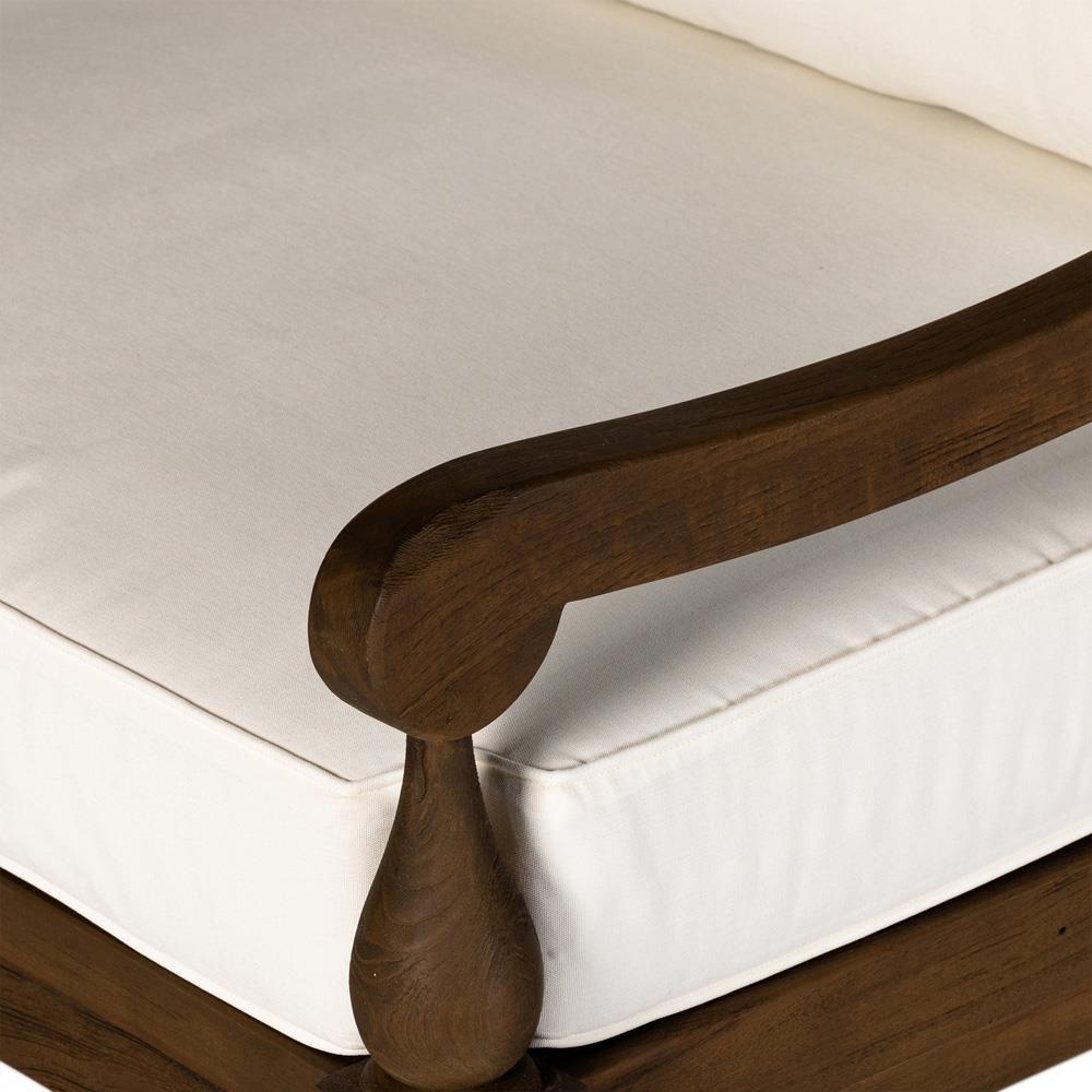 Allan French Country White Cushion Dark Brown Reclaimed Teak Outdoor Arm Chair|