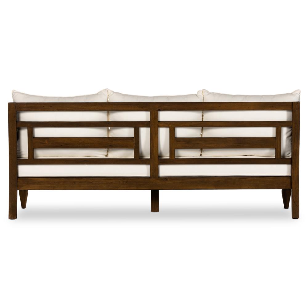 Allan French Country White Cushion Natural Reclaimed Teak Outdoor Sofa - 86"W|