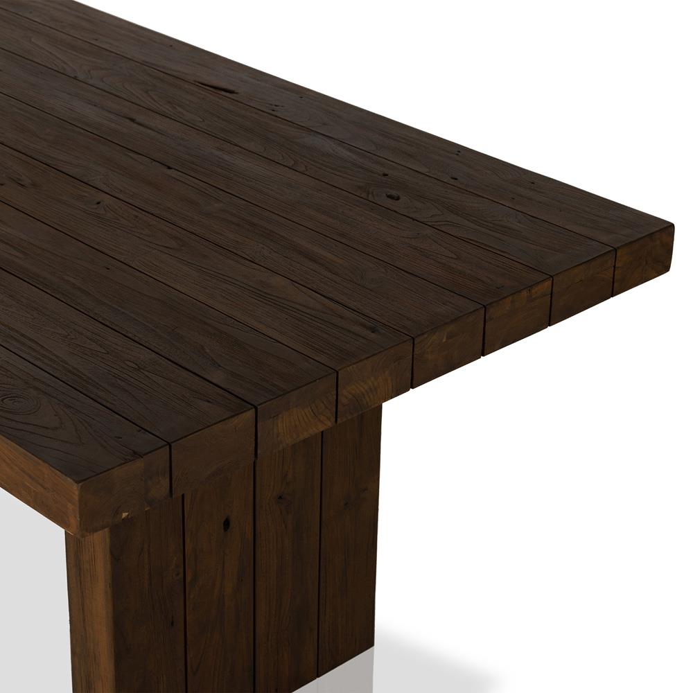 Flint Rustic Lodge Natural Teak Rectangular Outdoor Dining Table - 96"W - Small|