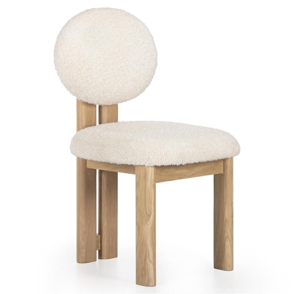 Cooper Modern Classic White Boucle Performance Oak Wood Dining Side Chair|