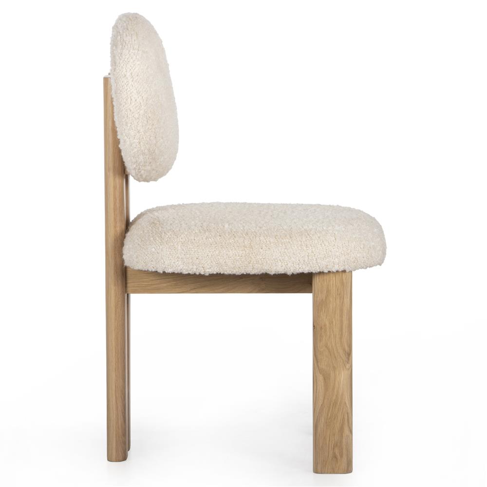 Cooper Modern Classic White Boucle Performance Oak Wood Dining Side Chair|