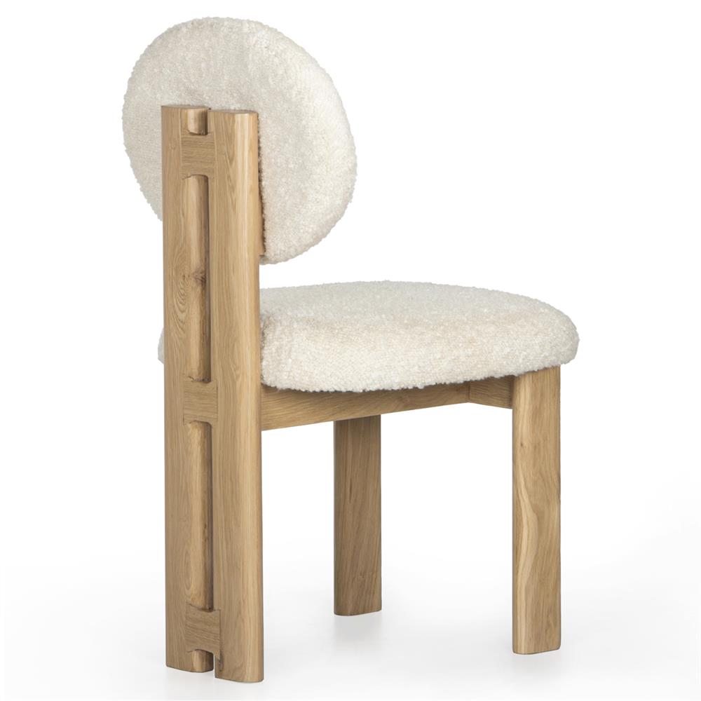 Cooper Modern Classic White Boucle Performance Oak Wood Dining Side Chair|
