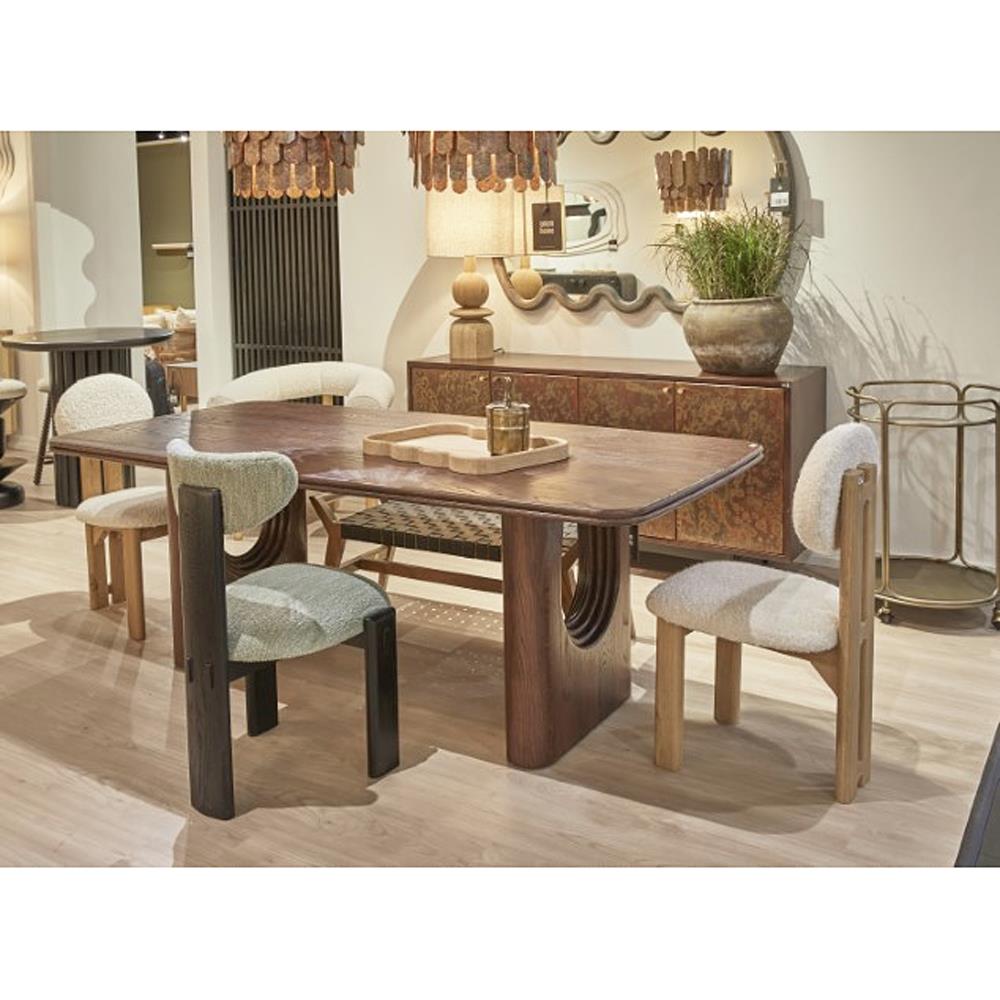 Cooper Modern Classic White Boucle Performance Oak Wood Dining Side Chair|