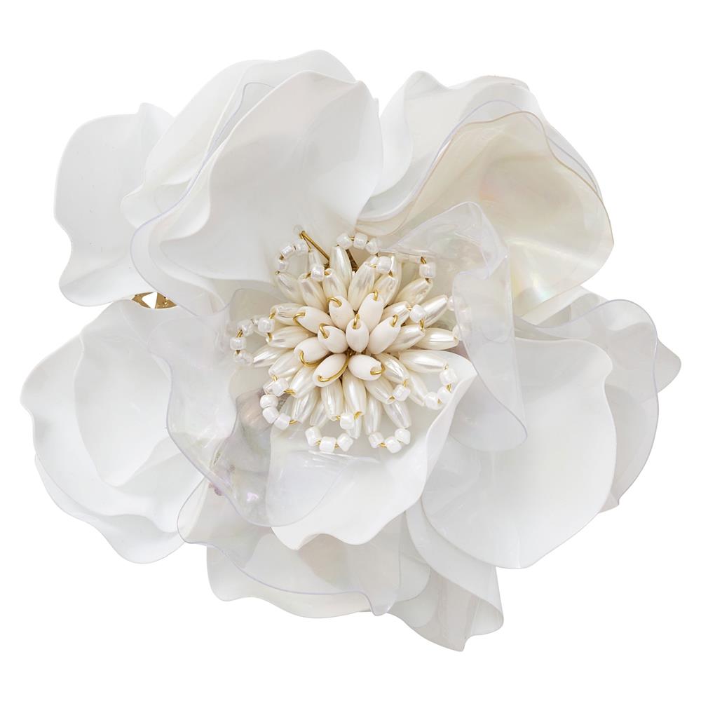Gardenia Modern White Petal Beads Gold Metal Napkin Ring - Set of 4|