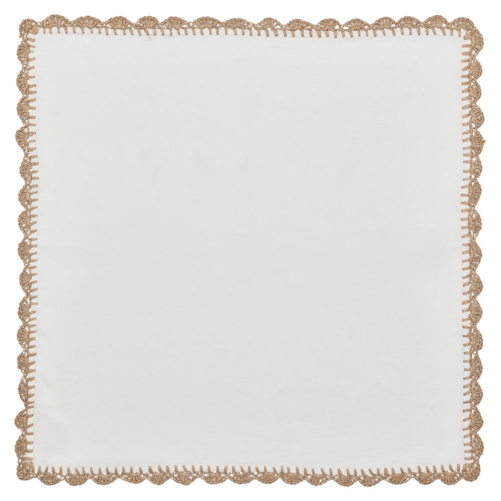 Ida Shell Edge Coastal White Linen Raffia Trim Napkin - Set of 4|