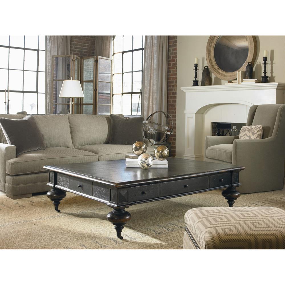 Century Grand Updated Traditional Ebonized Oak Rectangular Storage Coffee Table|