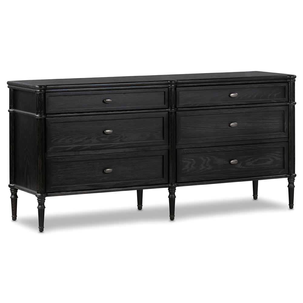 Tacorey Rustic Lodge Black Solid Oak Wood 6 Drawer Double Dresser|