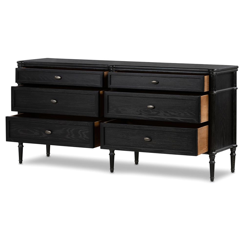 Tacorey Rustic Lodge Black Solid Oak Wood 6 Drawer Double Dresser|