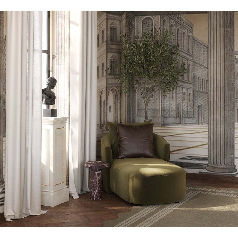 Paolo Modern Classic Olive Green Upholstered Chaise Lounge|