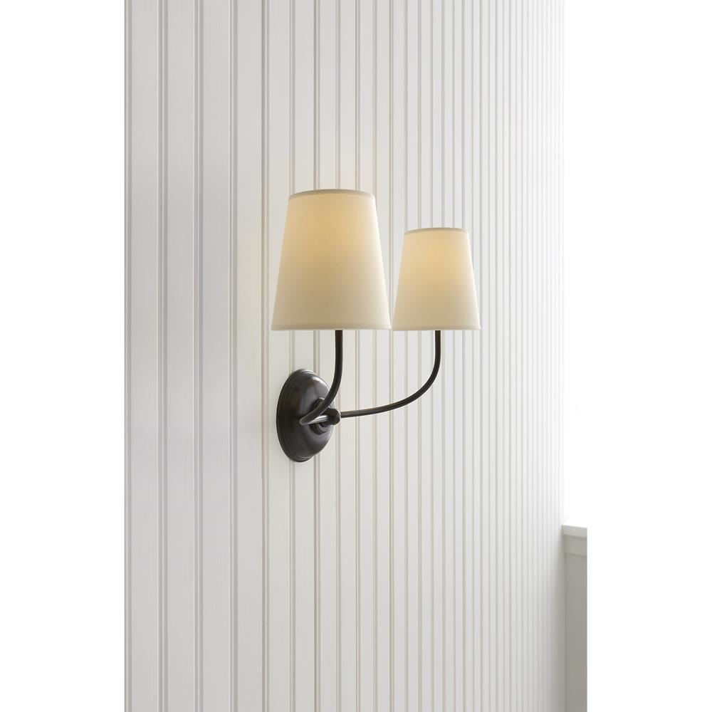 Visual Comfort Vendome Modern Bronze Metal Linen Shade Double Armed Sconce|