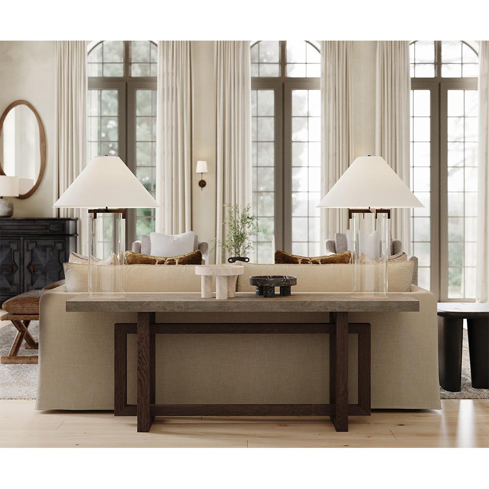 Visual Comfort Brooks Gilded Iron Linen Shade Crystal Table Lamp