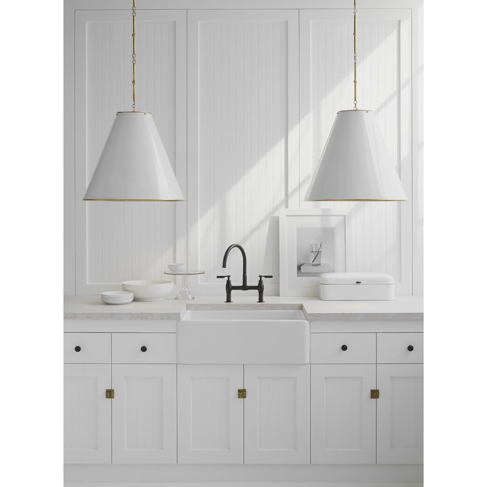 Visual Comfort Goodman Antique Brass Framed White Shade Hanging Lamp - Large|