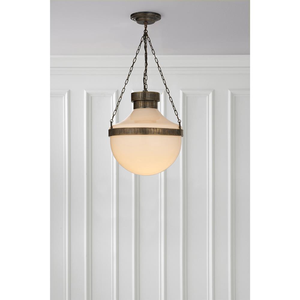 Visual Comfort Modern Schoolhouse Antique Brass White Glass Lantern Pendant|