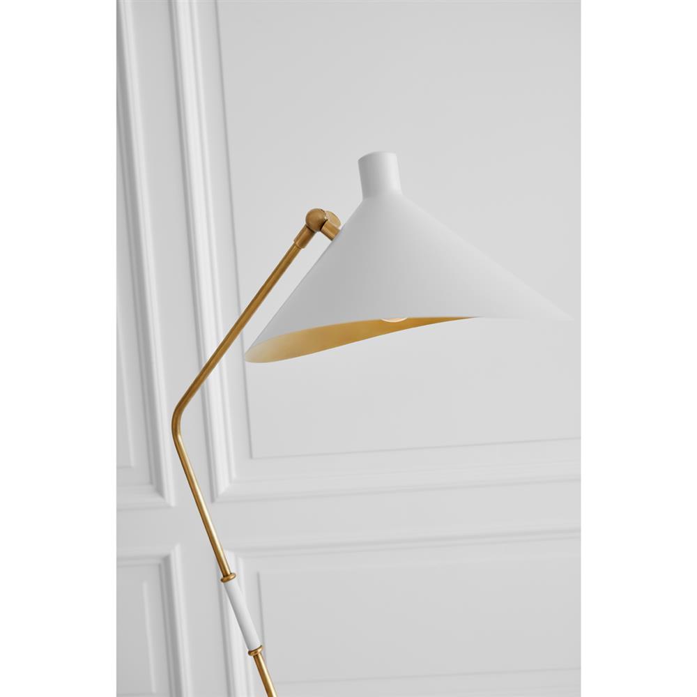 Visual Comfort Mayotte Mid Century Antique Brass White Cone Task Floor Lamp|