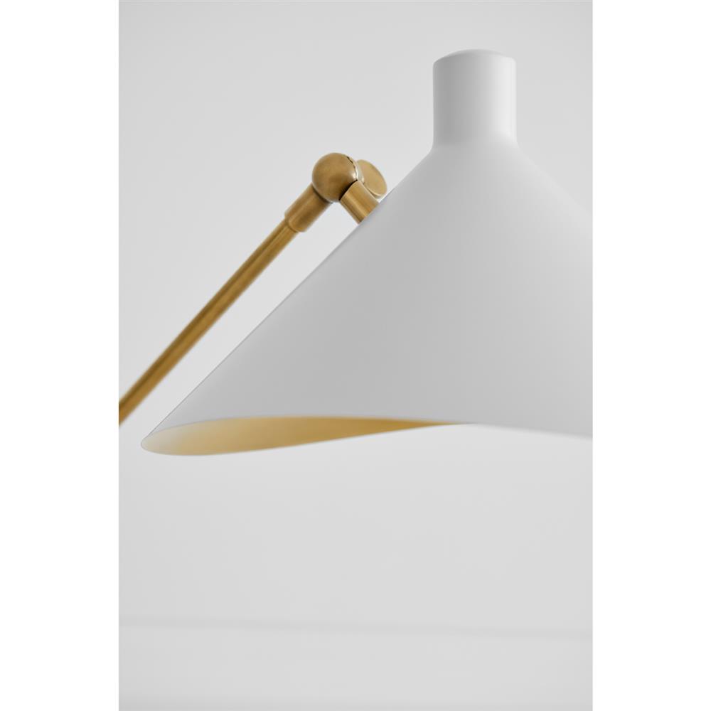 Visual Comfort Mayotte Mid Century Antique Brass White Cone Task Floor Lamp|