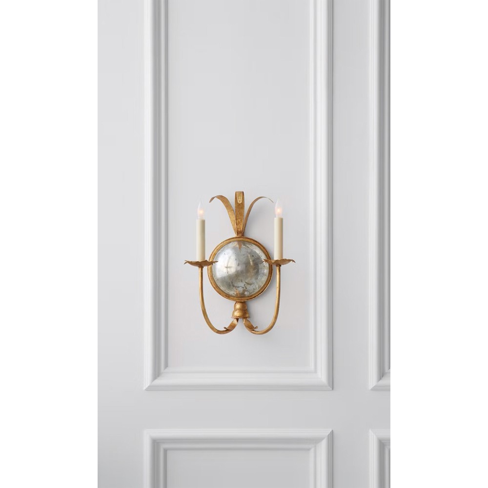 Visual Comfort Gramercy French Country Gilded Iron Frame Double Sconce|