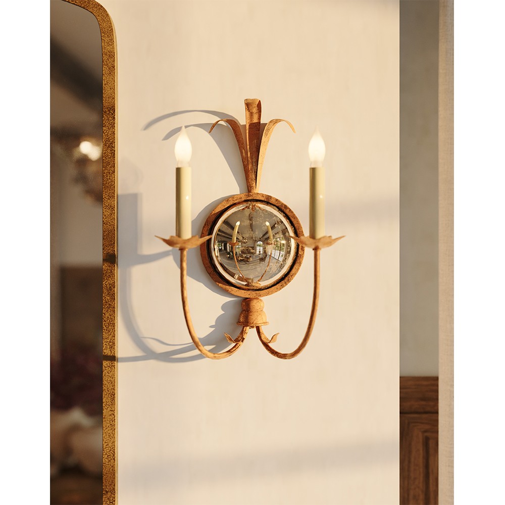 Visual Comfort Gramercy French Country Gilded Iron Frame Double Sconce|