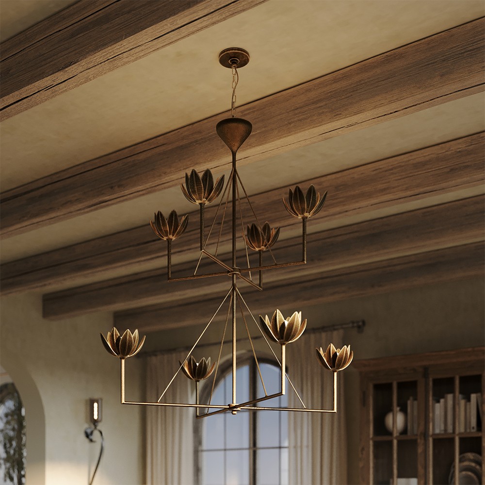 Visual Comfort Alberto Regency Antique Gold Leaf 2 Tier Chandelier