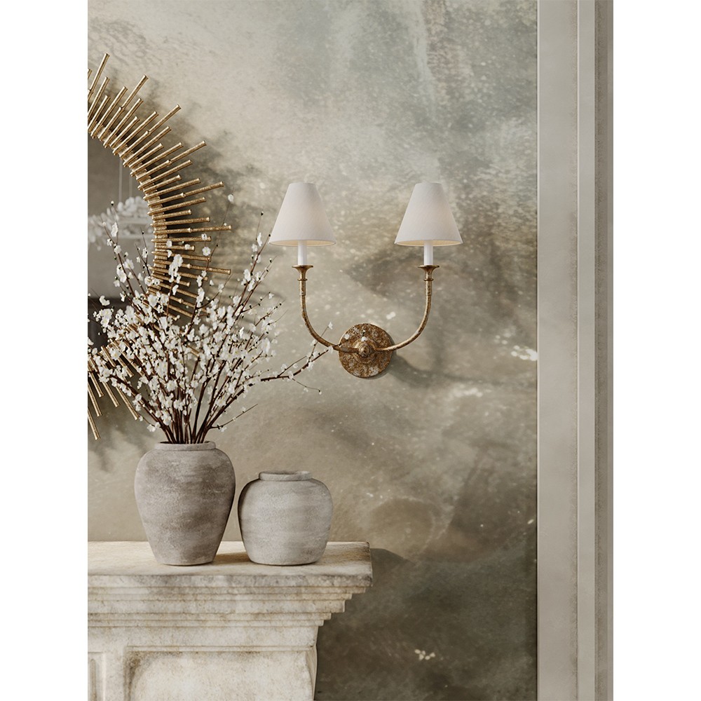 Visual Comfort Piaf Modern Classic Antique Gild Metal Linen Shade Wall Sconce|