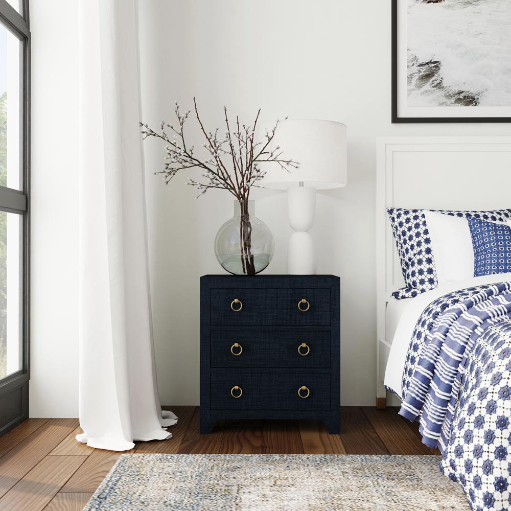 Bien Modern Classic Navy Blue Raffia Chest Nightstand Standard (21