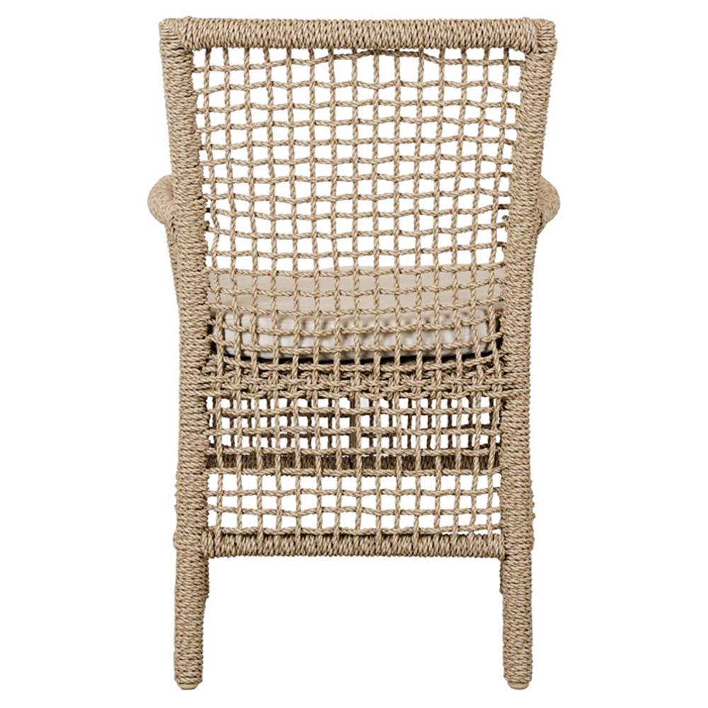 Sonia Coastal Beach White Upholstered Brown Woven Rope Outdoor Dining Arm Chair|