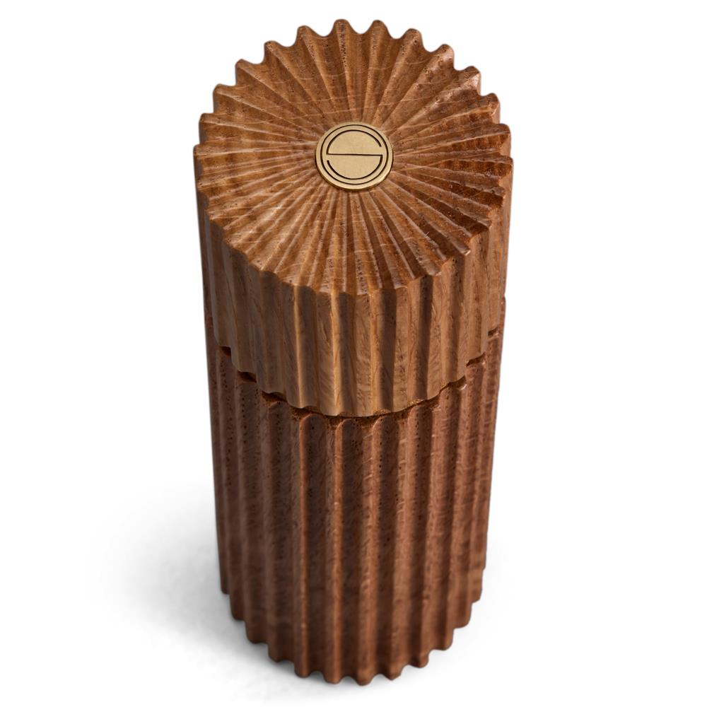 L'Objet Ionic Modern Natural Oak Wood Brass Accent Salt & Pepper Mills Set|