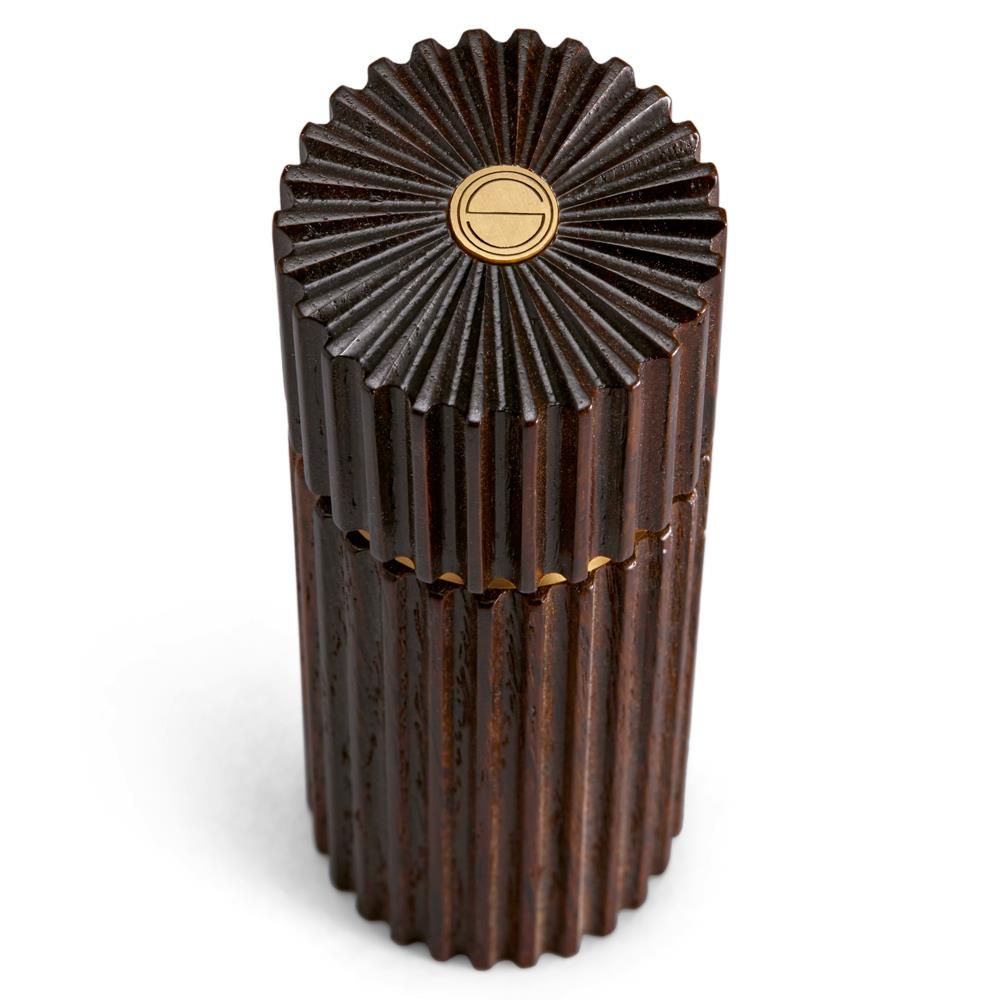 L'Objet Ionic Modern Smoked Oak Wood Brass Accent Salt &amp; Pepper Mills Set|