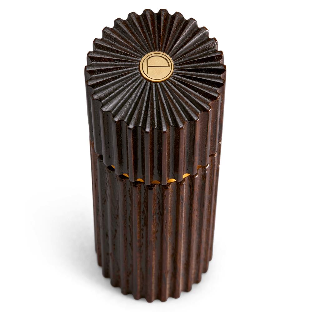 L'Objet Ionic Modern Smoked Oak Wood Brass Accent Salt &amp; Pepper Mills Set|