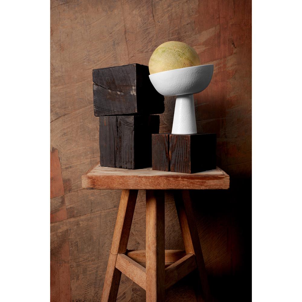 L'Objet Terra Modern Classic Stone White Porcelain Footed Serving Bowl - Small|